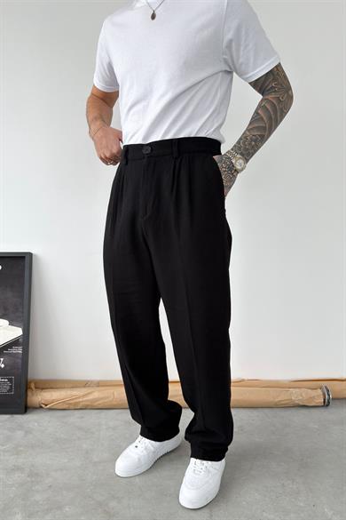 Siyah Premium Baggy Keten Pantolon