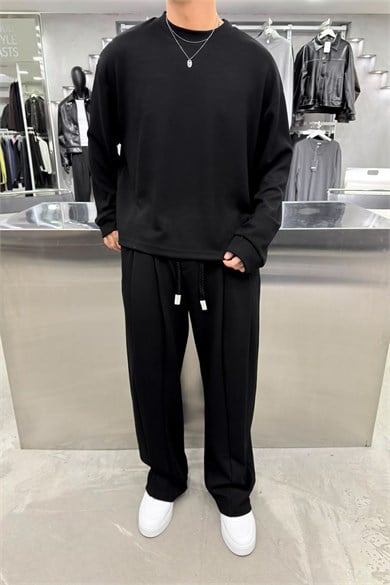 Siyah Premium Basic Oysh Kumaş Oversize Eşofman Takımı