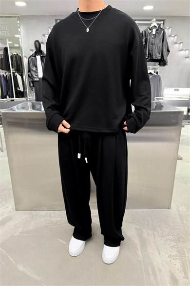 Siyah Premium Basic Oysh Kumaş Oversize Eşofman Takımı