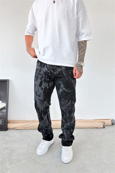 Siyah Premium Baskılı Baggy Pantolon