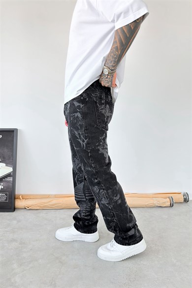 Siyah Premium Baskılı Baggy Pantolon