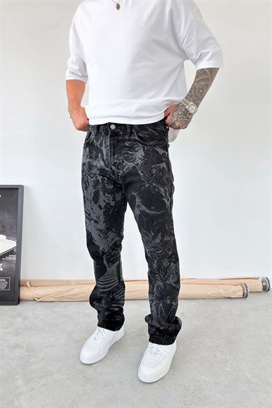 Siyah Premium Baskılı Baggy Pantolon