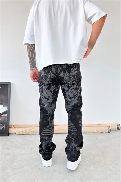 Siyah Premium Baskılı Baggy Pantolon