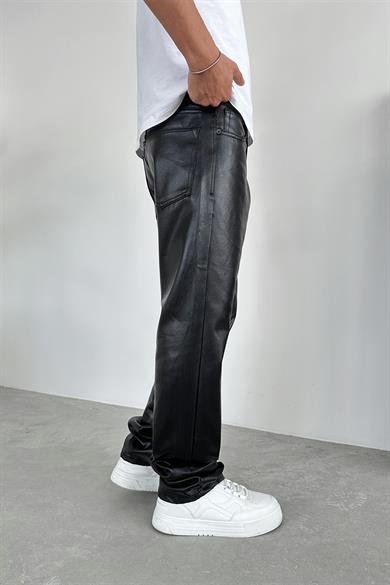 Siyah Premium Deri Baggy Pantolon