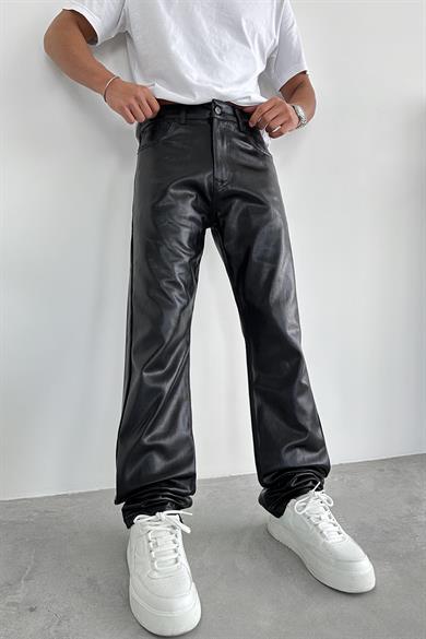 Siyah Premium Deri Baggy Pantolon
