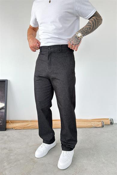 Siyah Premium Dokulu Baggy Kumaş Pantolon