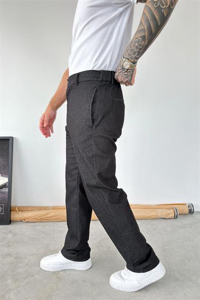 Siyah Premium Dokulu Baggy Kumaş Pantolon