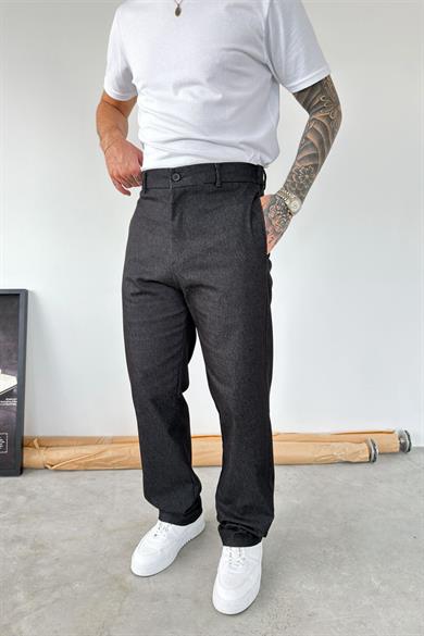 Siyah Premium Dokulu Baggy Kumaş Pantolon