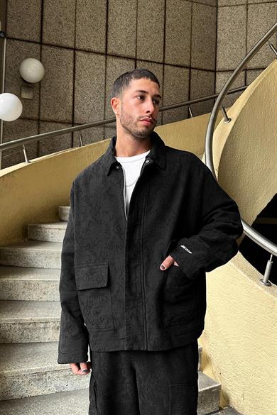 Siyah Premium Etnik Desenli 01 GO Oversize Ceket