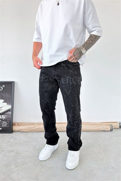 Siyah Premium Lazer Baskılı Baggy Pantolon
