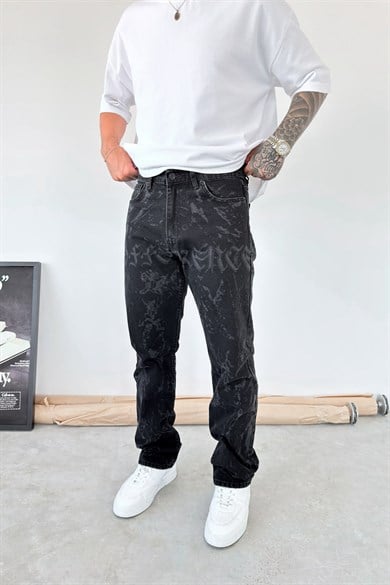 Siyah Premium Lazer Baskılı Baggy Pantolon