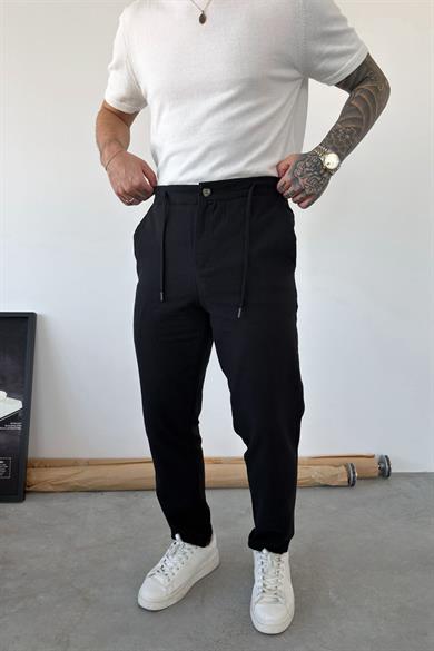 Siyah Premium Regular Keten Pantolon