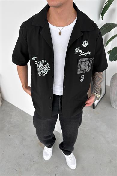 Siyah Premium Tasarım Detaylı Oversize Gömlek