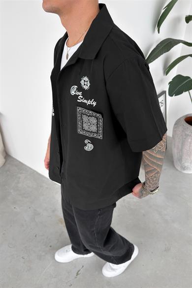Siyah Premium Tasarım Detaylı Oversize Gömlek