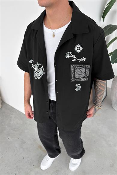 Siyah Premium Tasarım Detaylı Oversize Gömlek