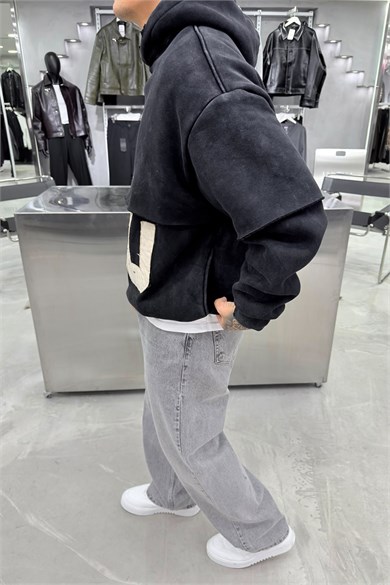 Siyah Ravege Studio Yıkamalı Oversize Sweatshirt