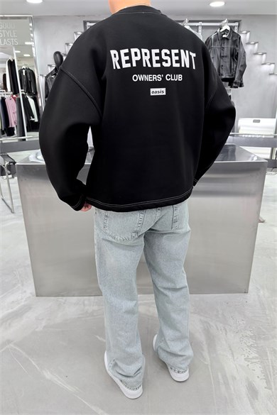 Siyah Represent Baskılı Boxy Kalıp Sweatshirt