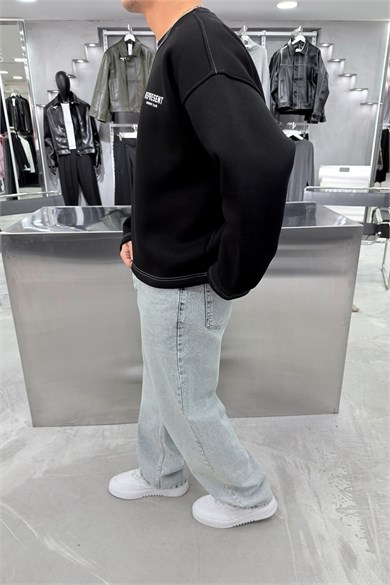Siyah Represent Baskılı Boxy Kalıp Sweatshirt