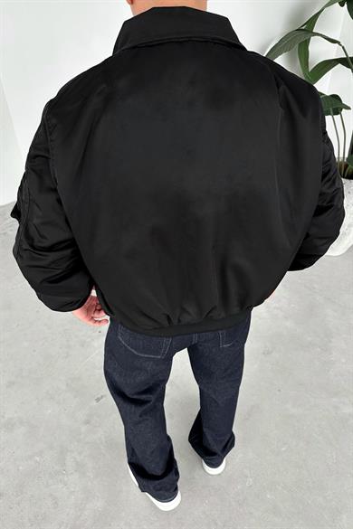 Siyah Retro Tasarım Bomber Ceket