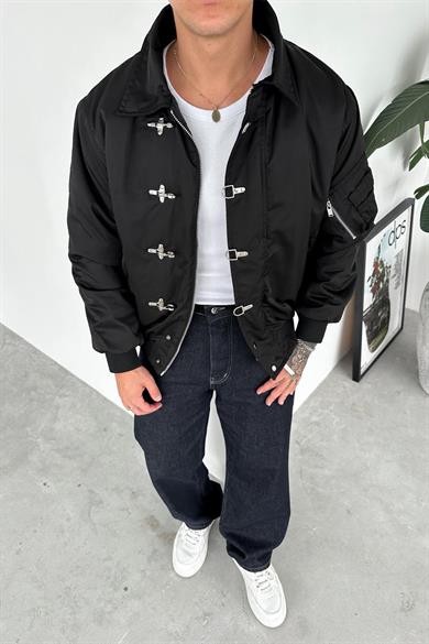 Siyah Retro Tasarım Bomber Ceket