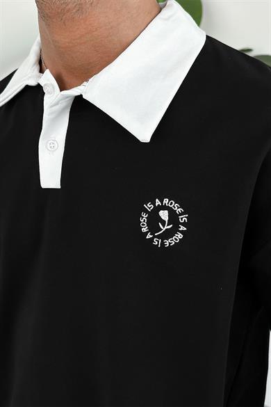 Siyah Rose Polo Yaka OUTPLENTY PREMİUM Oversize Tişört