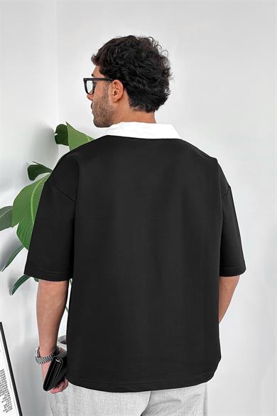 Siyah Rose Polo Yaka OUTPLENTY PREMİUM Oversize Tişört