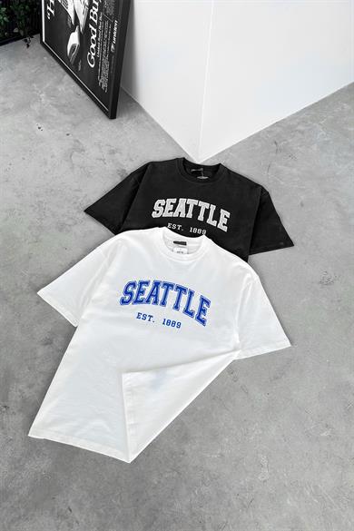Siyah Seattle Nakış Detay Oversize Tişört