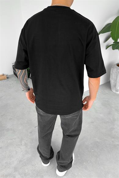Siyah Seattle Nakış Detay Oversize Tişört