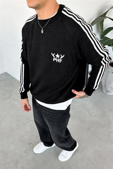 Siyah Şerit Detay Baskılı Oversize Sweat