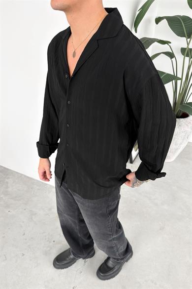 Siyah Şerit Detay Relaxed Gömlek