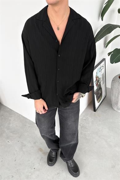 Siyah Şerit Detay Relaxed Gömlek