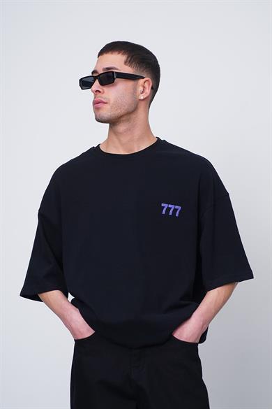Siyah Siyah 777 Luck EE Oversize Tişört