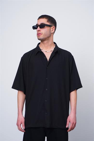 Siyah Siyah Basic Kısa Kollu CH Oversize Gömlek