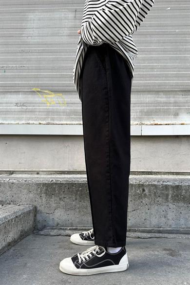 Siyah Siyah Beli Lastikli Cropped GD Gabardin Pantolon