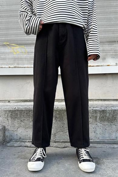 Siyah Siyah Beli Lastikli Cropped GD Gabardin Pantolon