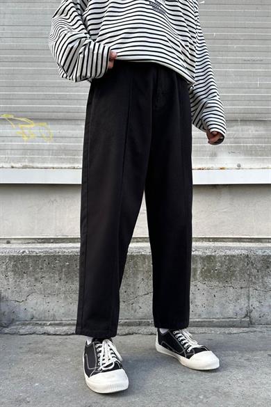 Siyah Siyah Beli Lastikli Cropped GD Gabardin Pantolon