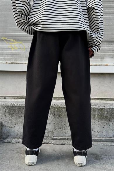 Siyah Siyah Beli Lastikli Cropped GD Gabardin Pantolon