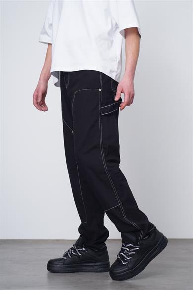 Siyah Siyah Beyaz Ters Dikiş Tasarım 03B DL Baggy Pantolon