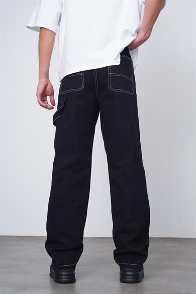 Siyah Siyah Beyaz Ters Dikiş Tasarım 03B DL Baggy Pantolon