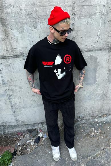 Siyah Siyah ByChaos Red Oversize Tişört