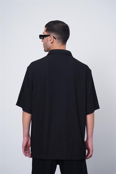 Siyah Siyah Dokulu Basic Z2 CH Oversize Gömlek
