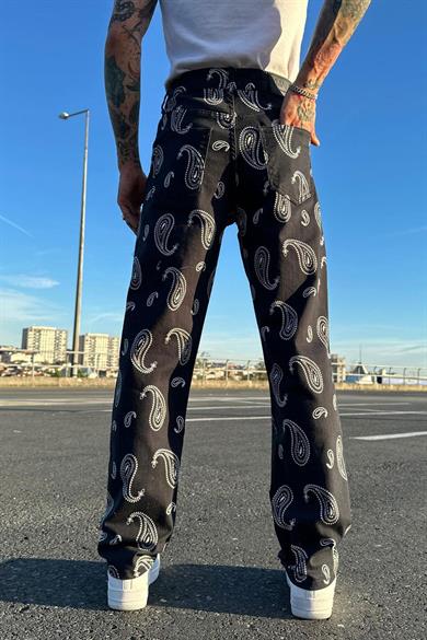 Siyah Siyah Etnik Desen MN Baggy Pantolon