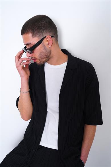 Siyah Siyah Fitilli 04 MH Oversize Gömlek
