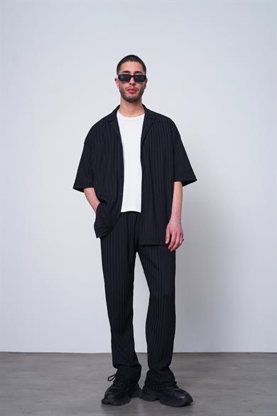 Siyah Siyah Fitilli 04 MH Oversize Gömlek