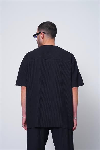Siyah Siyah Fitilli Basic 17 MH Oversize Tişört