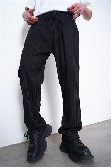 Siyah Siyah Fitilli Beli Lastikli 11 MH Relaxed Fit Pantolon