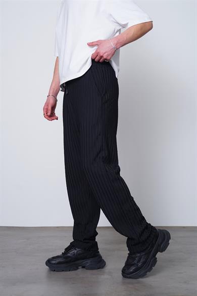 Siyah Siyah Fitilli Beli Lastikli 11 MH Relaxed Fit Pantolon