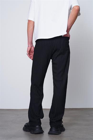 Siyah Siyah Fitilli Beli Lastikli 11 MH Relaxed Fit Pantolon