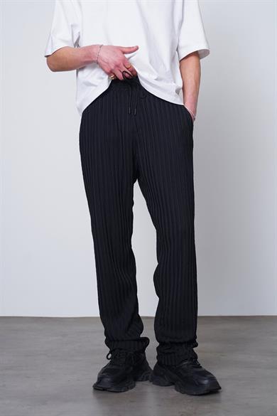 Siyah Siyah Fitilli Beli Lastikli 11 MH Relaxed Fit Pantolon