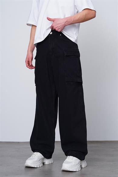 Siyah Siyah Kargo Cepli Z7 GD Baggy Pantolon
